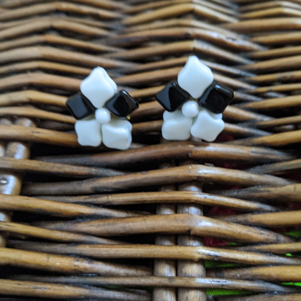 Black and White Clip-on Earrings - Picture 1 of 3